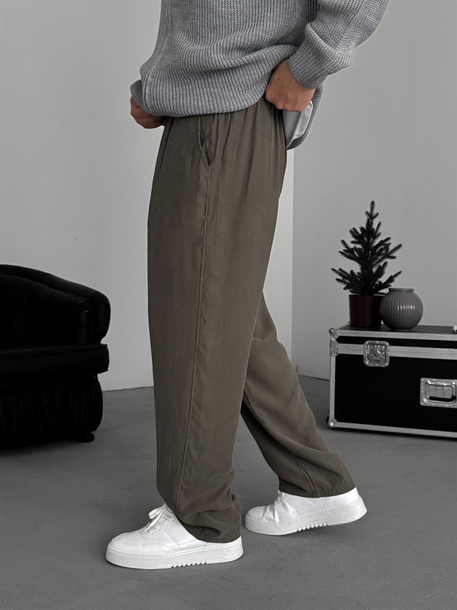 Khaki Pleated Tencel Fabric Baggy Pants KE-1300