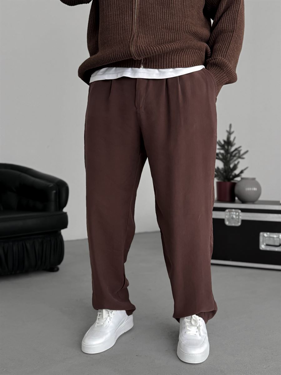 Coffee Pleated Tencel Fabric Baggy Pants KE-1300