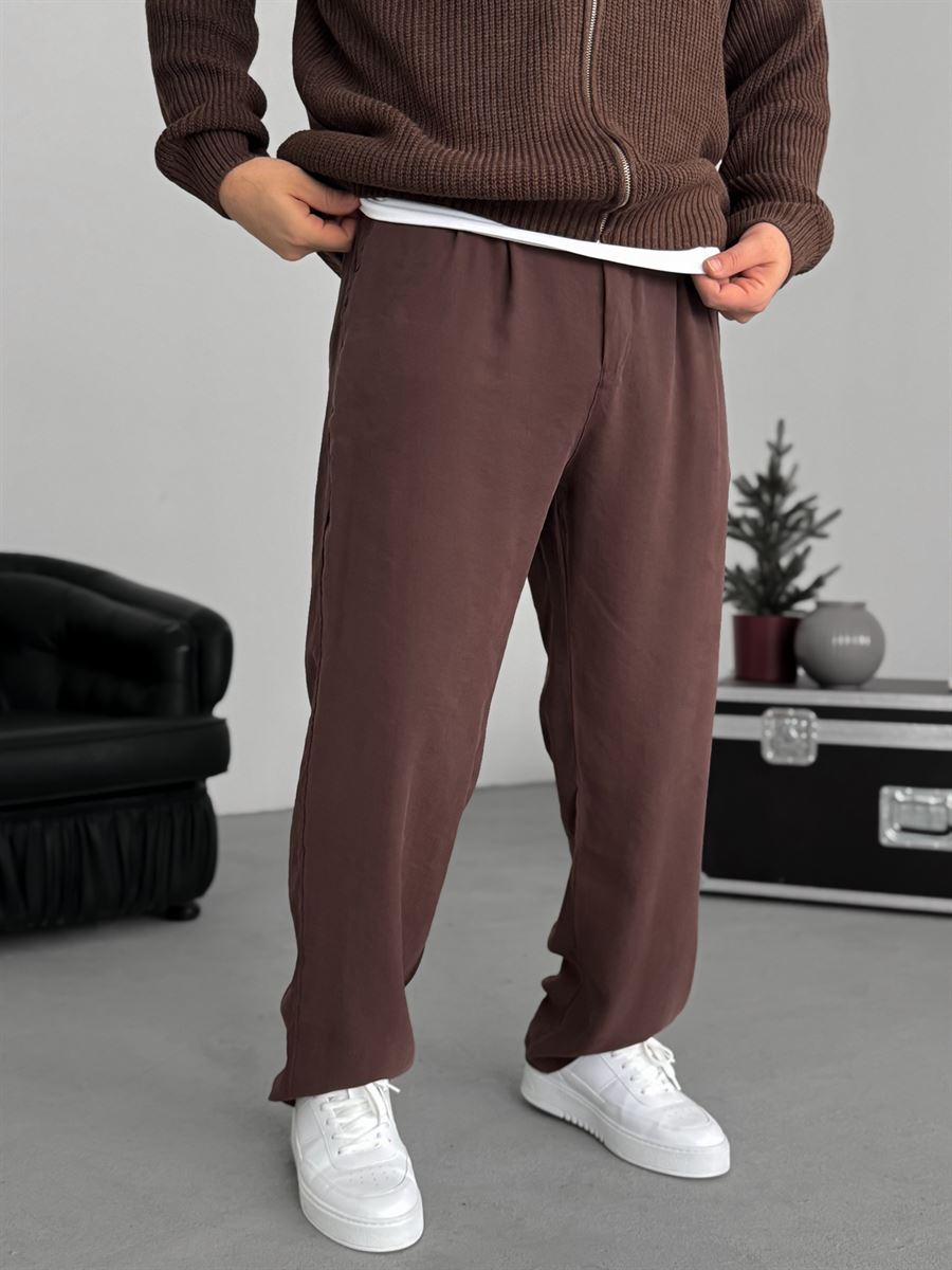 Coffee Pleated Tencel Fabric Baggy Pants KE-1300