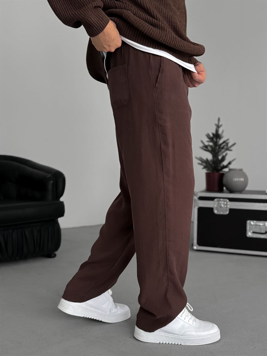 Coffee Pleated Tencel Fabric Baggy Pants KE-1300
