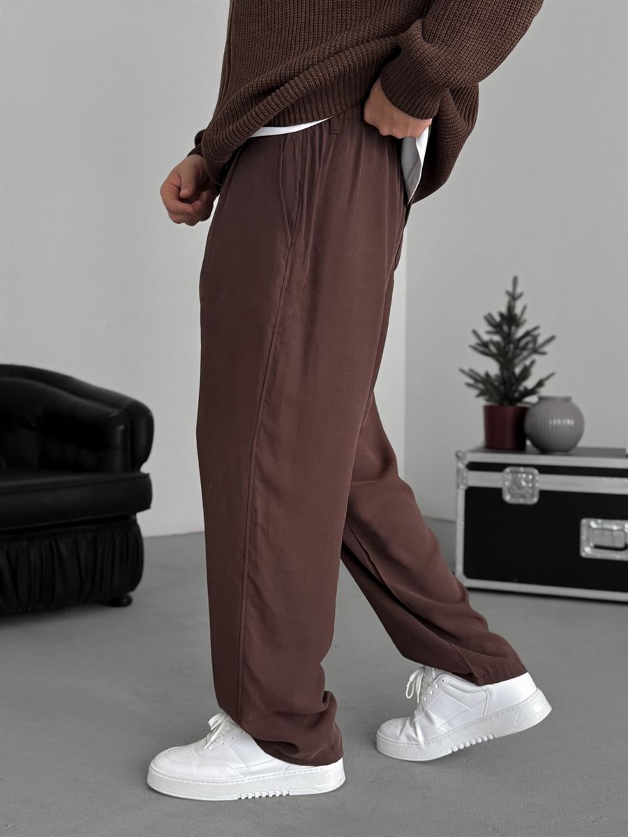 Coffee Pleated Tencel Fabric Baggy Pants KE-1300