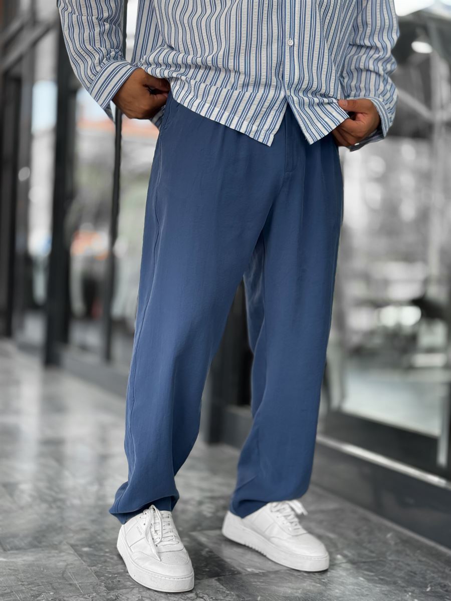 Navy Blue Pleated Tencel Fabric Baggy Pants KE-1300