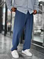Navy Blue Pleated Tencel Fabric Baggy Pants KE-1300