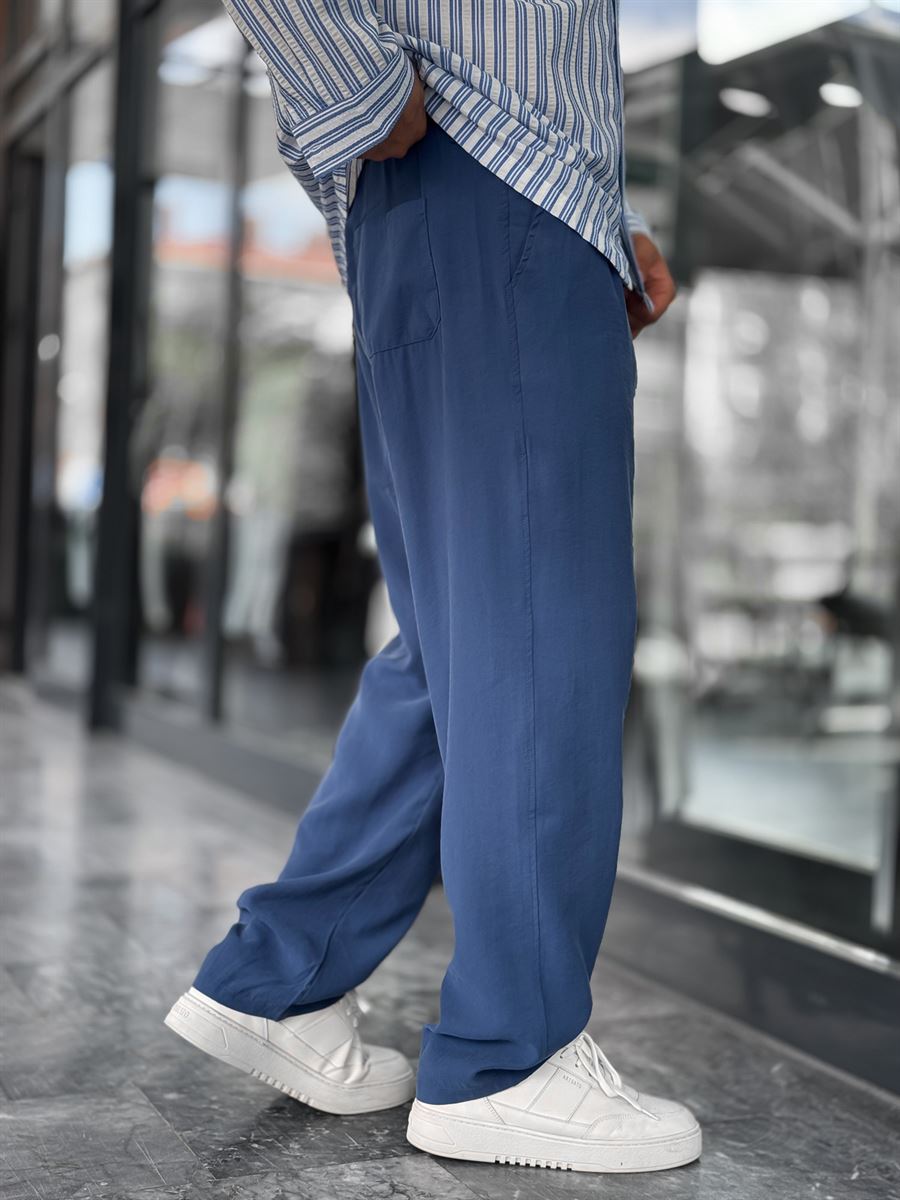 Navy Blue Pleated Tencel Fabric Baggy Pants KE-1300