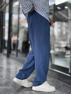 Navy Blue Pleated Tencel Fabric Baggy Pants KE-1300