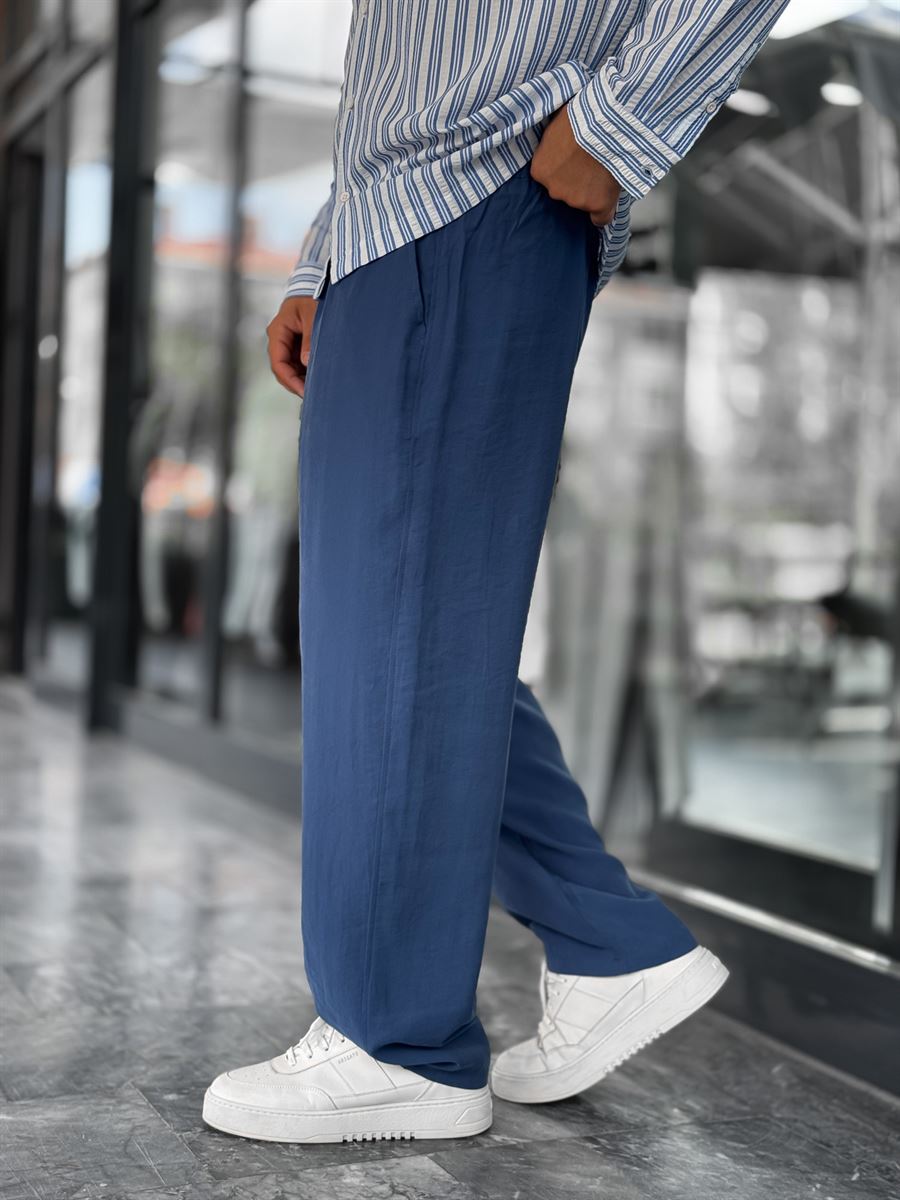 Navy Blue Pleated Tencel Fabric Baggy Pants KE-1300