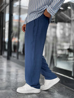 Navy Blue Pleated Tencel Fabric Baggy Pants KE-1300