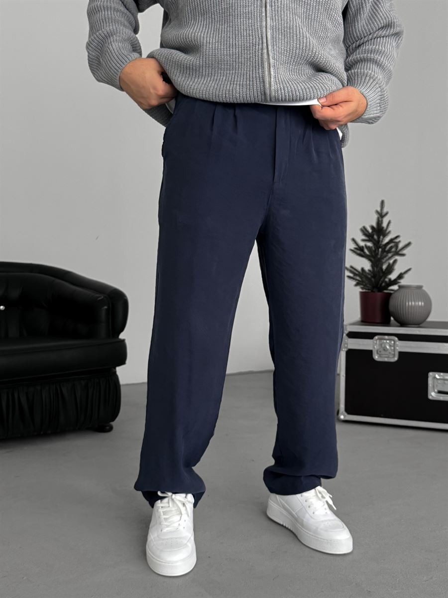 Dark Navy Pleated Tencel Fabric Baggy Pants KE-1300