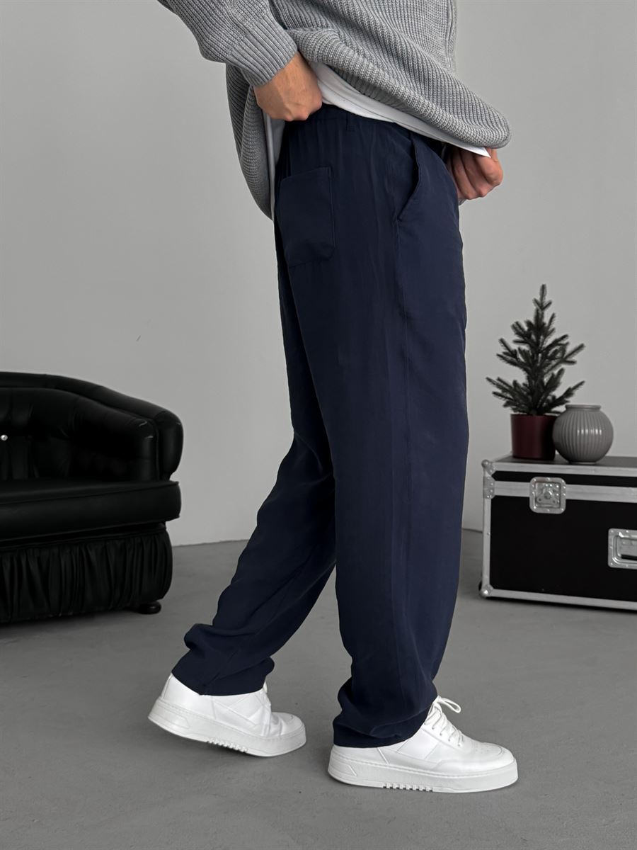 Dark Navy Pleated Tencel Fabric Baggy Pants KE-1300