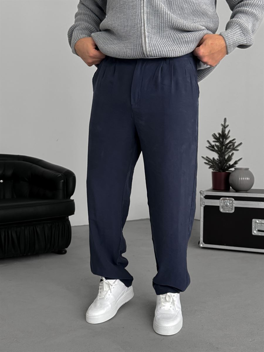 Dark Navy Pleated Tencel Fabric Baggy Pants KE-1300