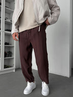 Coffee Tencel Fabric Slim Trousers KE-1100