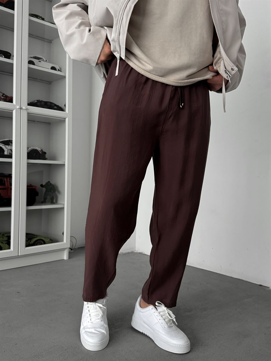 Coffee Tencel Fabric Slim Trousers KE-1100