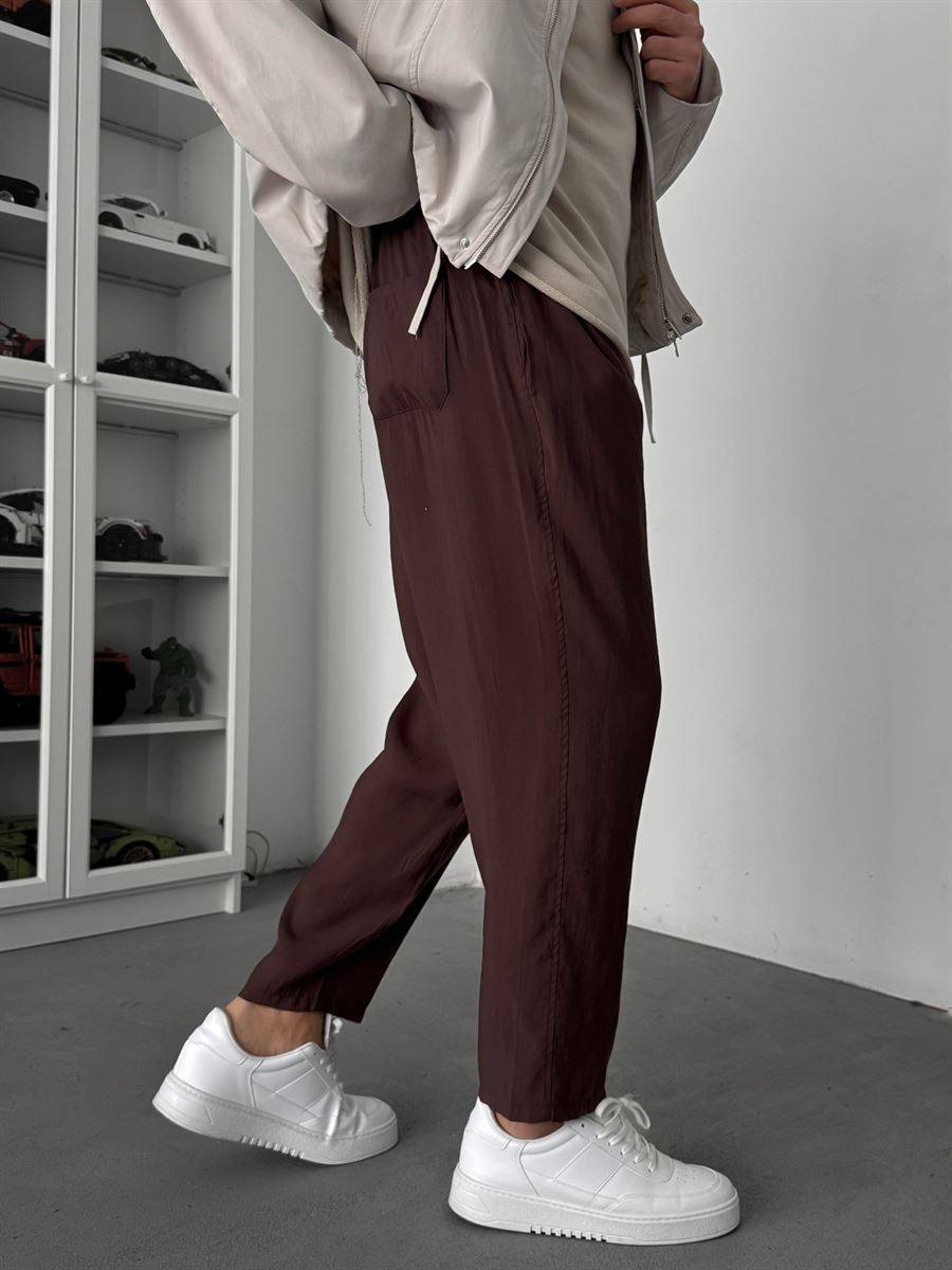 Coffee Tencel Fabric Slim Trousers KE-1100