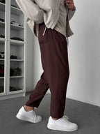 Coffee Tencel Fabric Slim Trousers KE-1100
