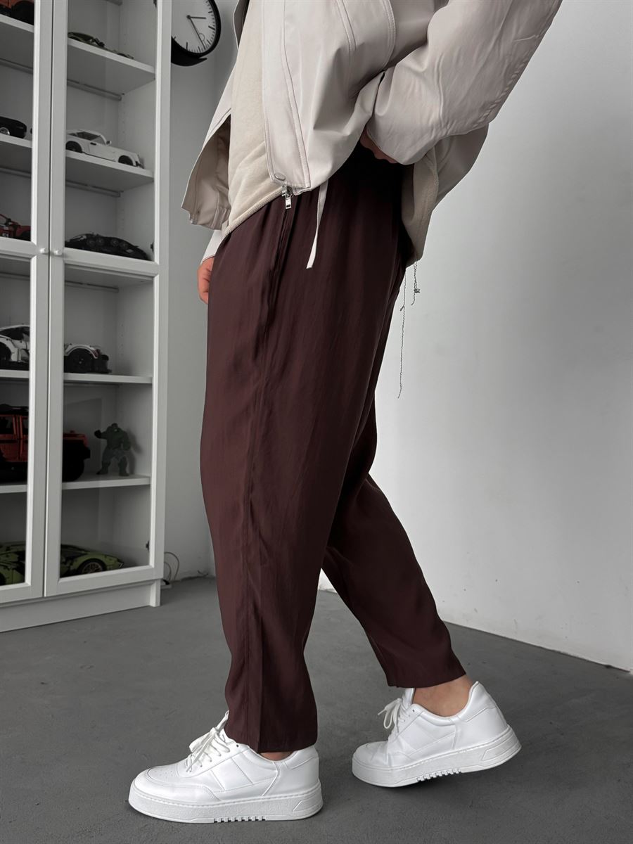 Coffee Tencel Fabric Slim Trousers KE-1100