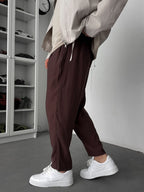 Coffee Tencel Fabric Slim Trousers KE-1100