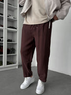 Coffee Tencel Fabric Slim Trousers KE-1100