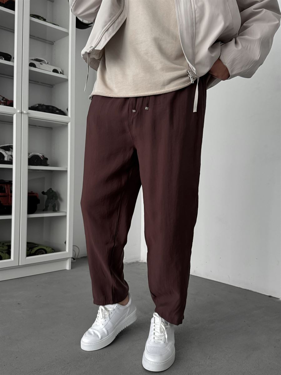 Coffee Tencel Fabric Slim Trousers KE-1100