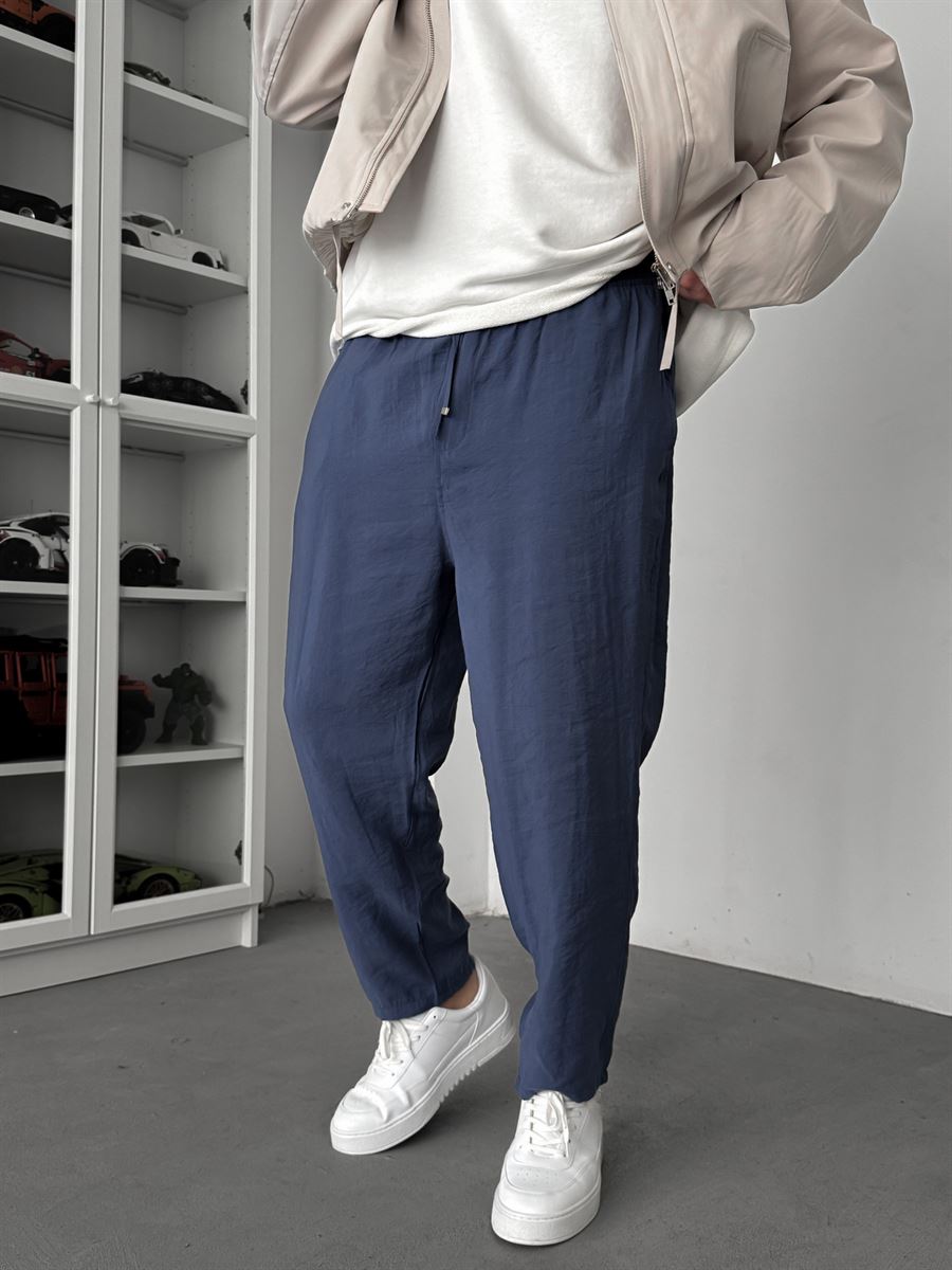 Navy Blue Tencel Fabric Slim Fit Trousers KE-1100
