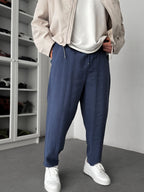 Navy Blue Tencel Fabric Slim Fit Trousers KE-1100