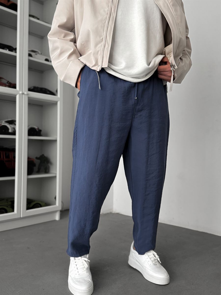 Navy Blue Tencel Fabric Slim Fit Trousers KE-1100