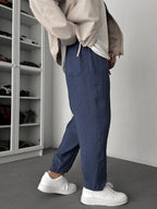 Navy Blue Tencel Fabric Slim Fit Trousers KE-1100