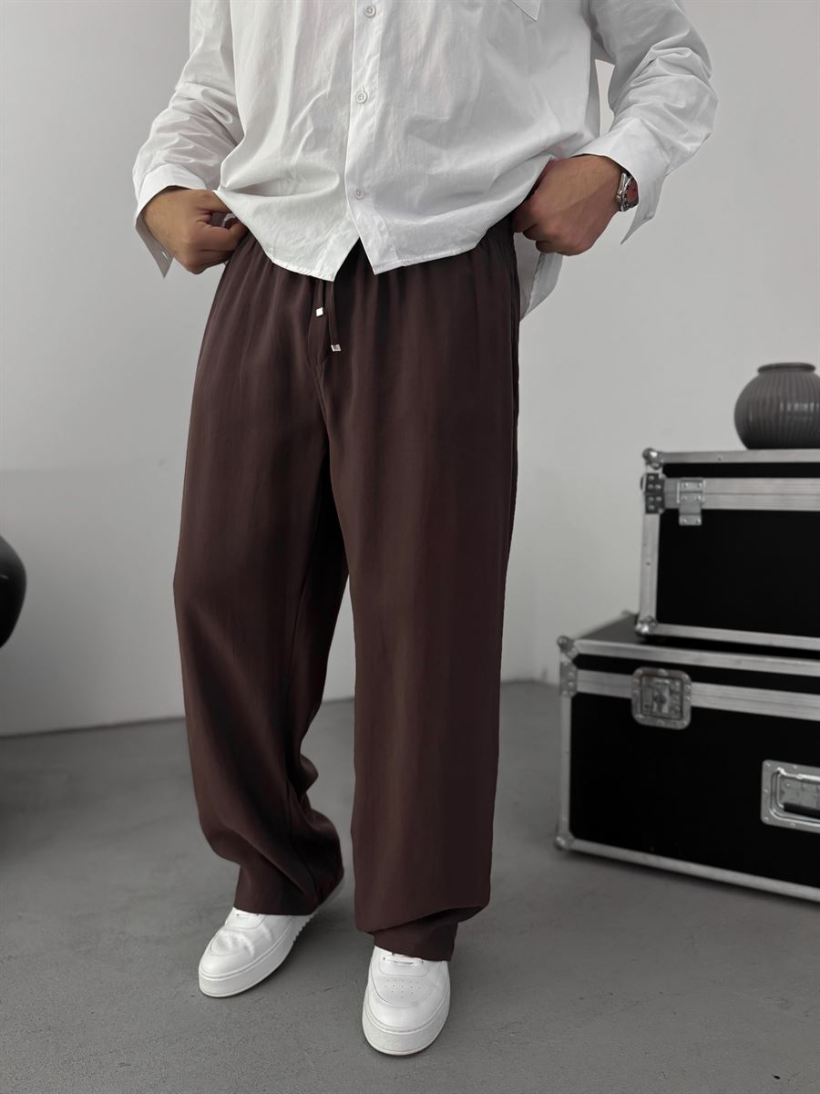 Coffee Tencel Fabric Slim Baggy Pants KE-1200