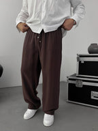 Coffee Tencel Fabric Slim Baggy Pants KE-1200