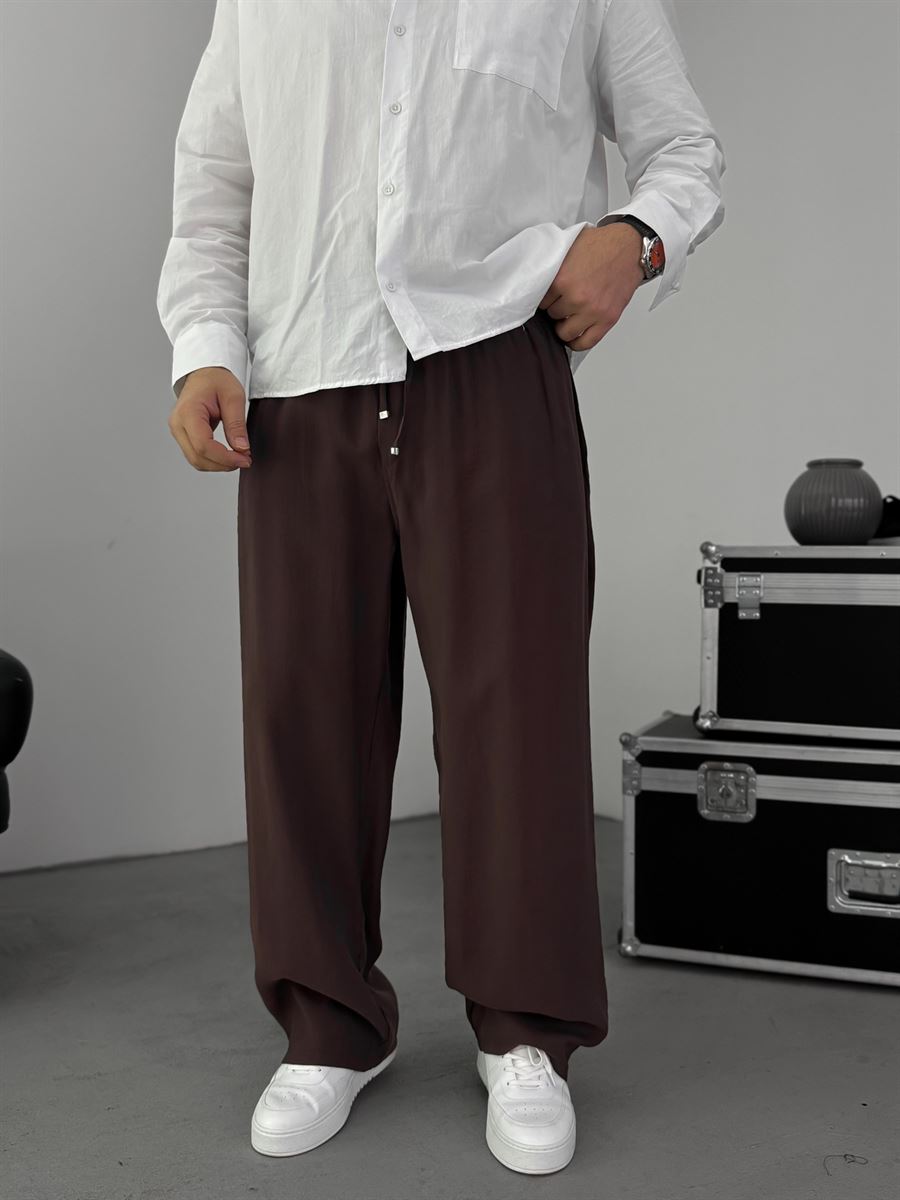 Coffee Tencel Fabric Slim Baggy Pants KE-1200