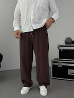 Coffee Tencel Fabric Slim Baggy Pants KE-1200