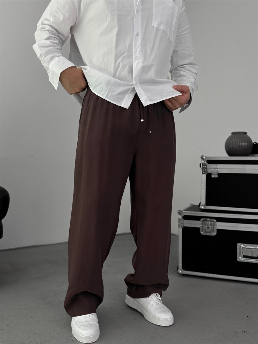 Coffee Tencel Fabric Slim Baggy Pants KE-1200