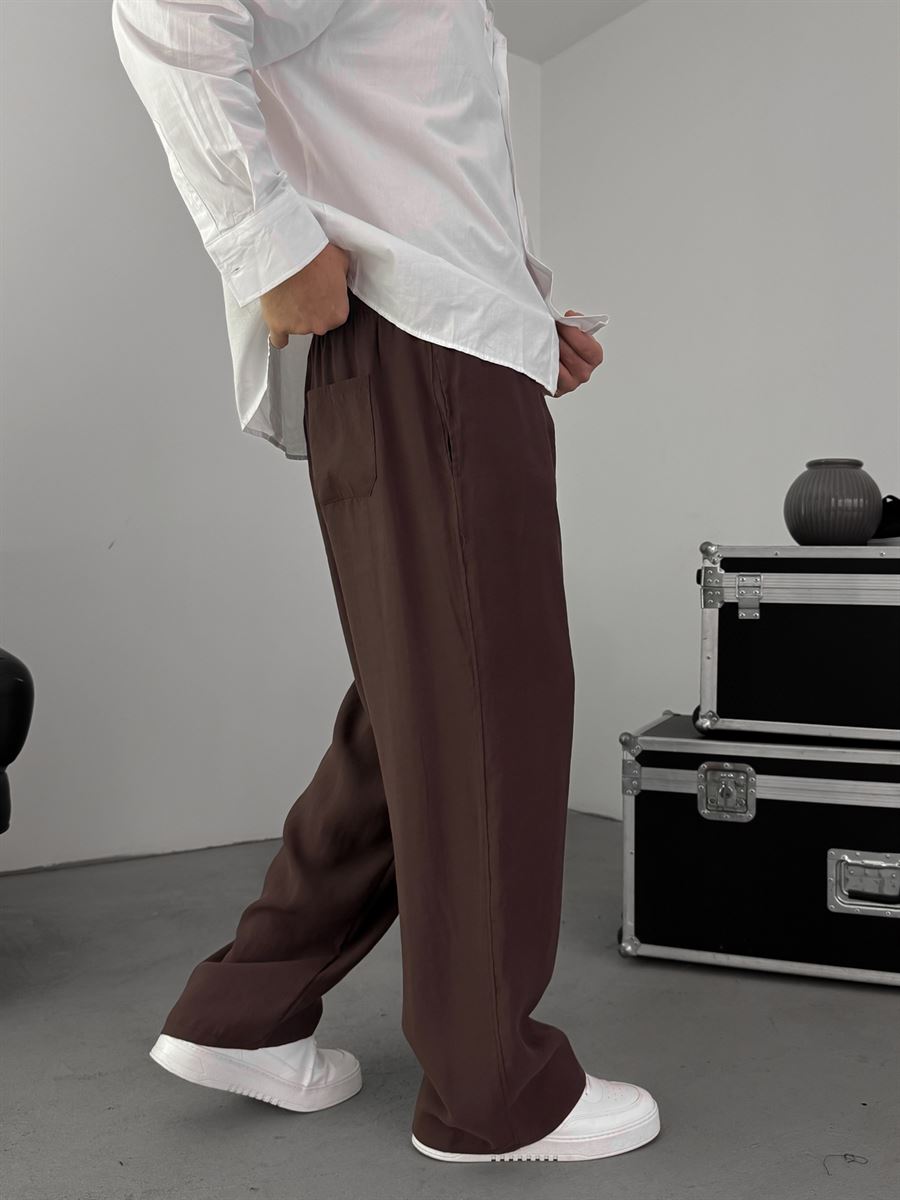 Coffee Tencel Fabric Slim Baggy Pants KE-1200