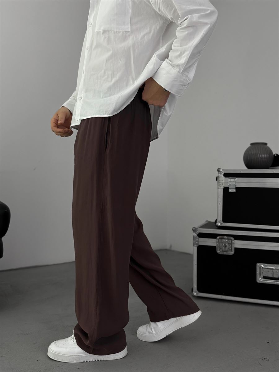 Coffee Tencel Fabric Slim Baggy Pants KE-1200