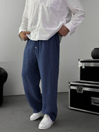 Navy Blue Tencel Fabric Slim Baggy Pants KE-1200