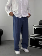 Navy Blue Tencel Fabric Slim Baggy Pants KE-1200