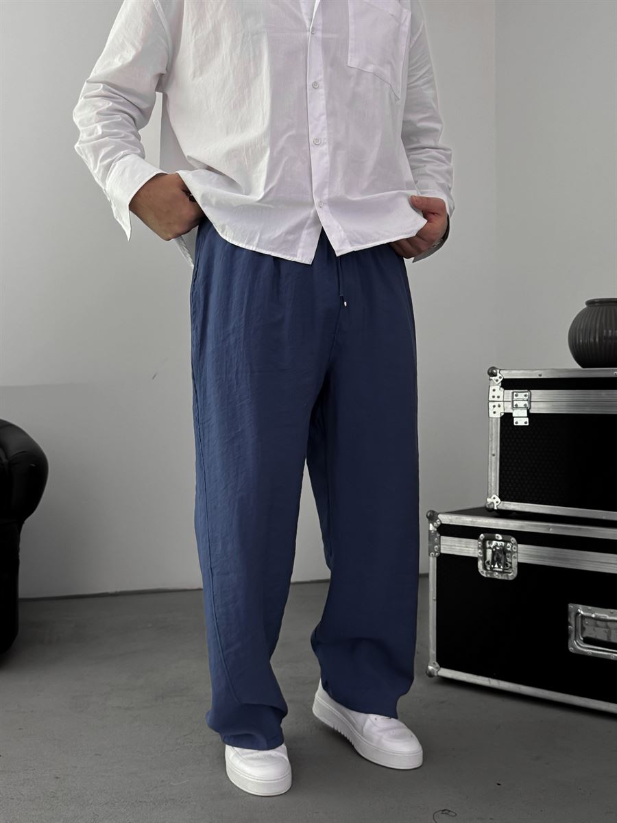 Navy Blue Tencel Fabric Slim Baggy Pants KE-1200