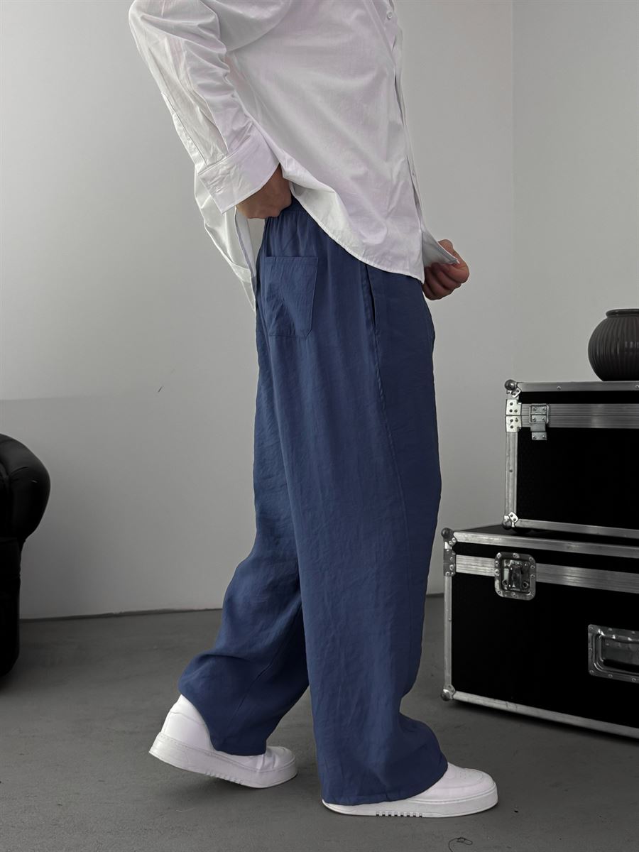 Navy Blue Tencel Fabric Slim Baggy Pants KE-1200