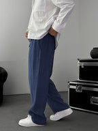 Navy Blue Tencel Fabric Slim Baggy Pants KE-1200