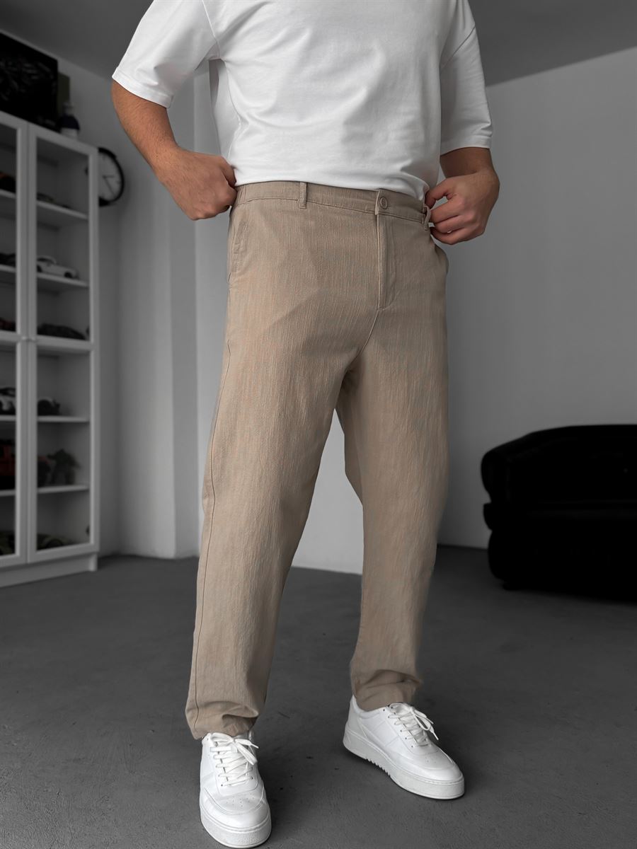 Beige Linen Textured Regular Fit Trousers TW-1009
