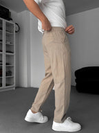 Beige Linen Textured Regular Fit Trousers TW-1009