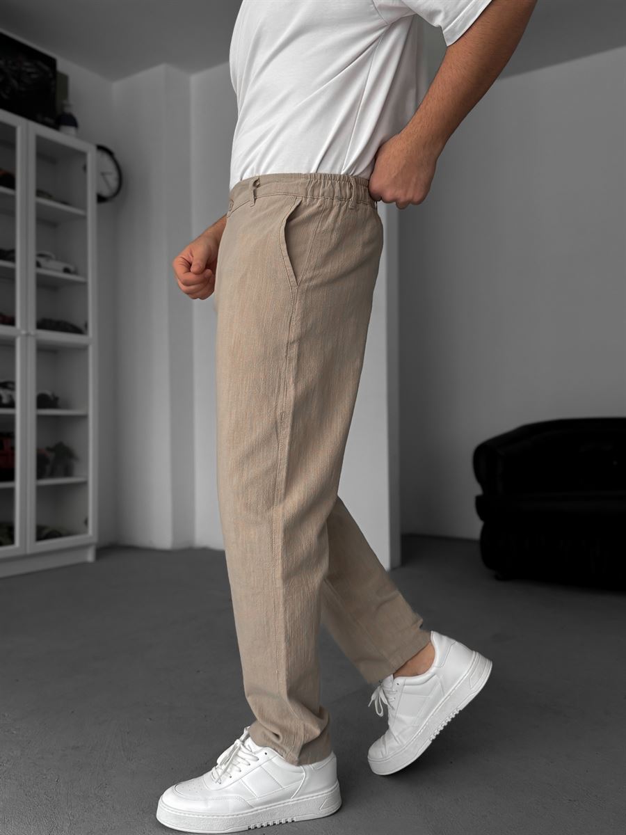 Beige Linen Textured Regular Fit Trousers TW-1009