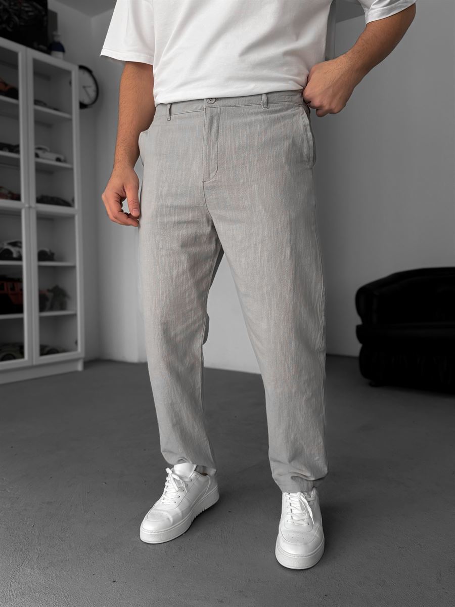 Grey Linen Textured Regular Fit Trousers TW-1009