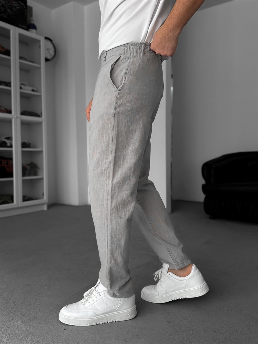 Grey Linen Textured Regular Fit Trousers TW-1009