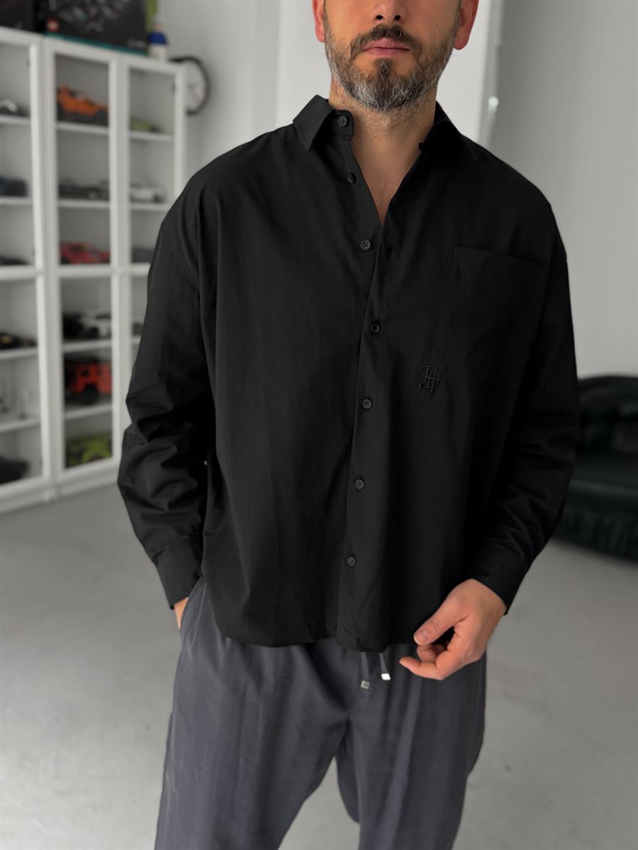Black Pocket Embroidered Oversize Shirt TW-1054