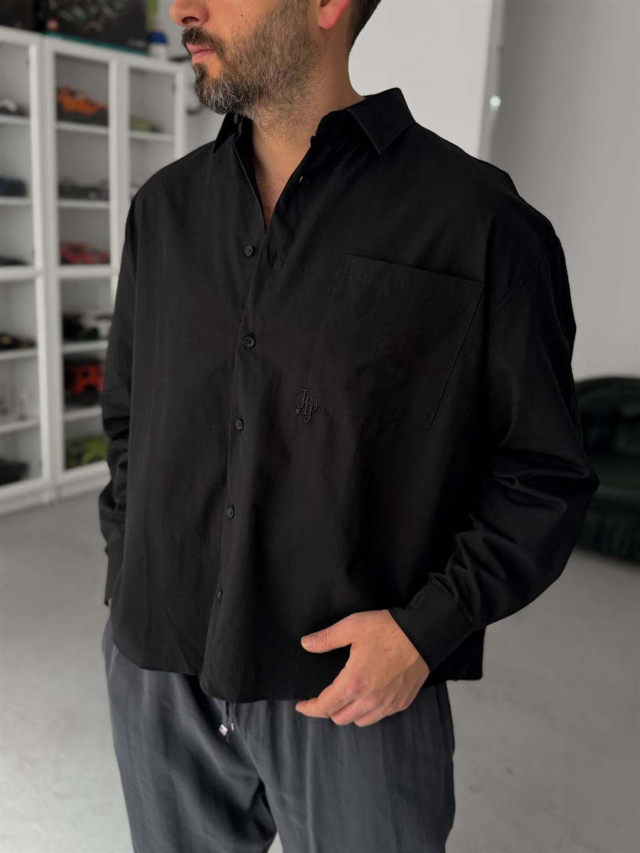 Black Pocket Embroidered Oversize Shirt TW-1054