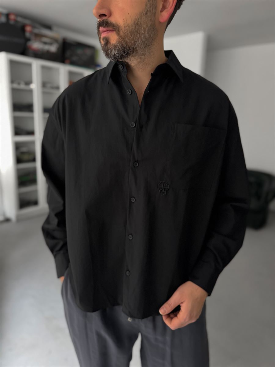 Black Pocket Embroidered Oversize Shirt TW-1054