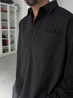Black Pocket Embroidered Oversize Shirt TW-1054