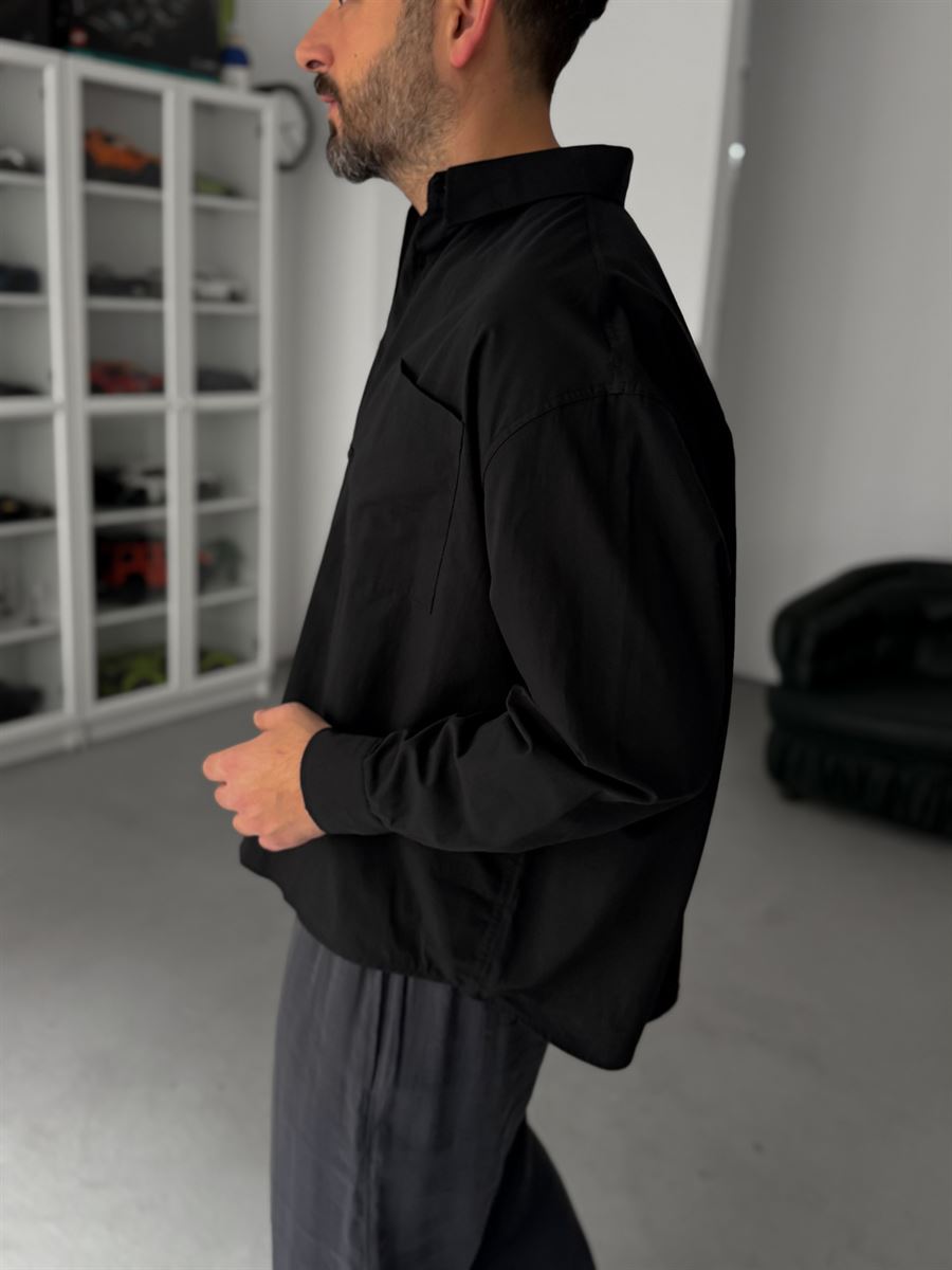 Black Pocket Embroidered Oversize Shirt TW-1054