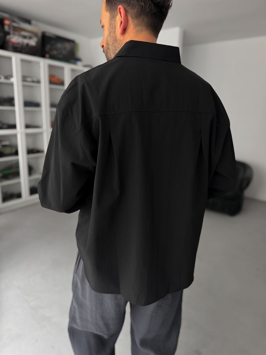 Black Pocket Embroidered Oversize Shirt TW-1054