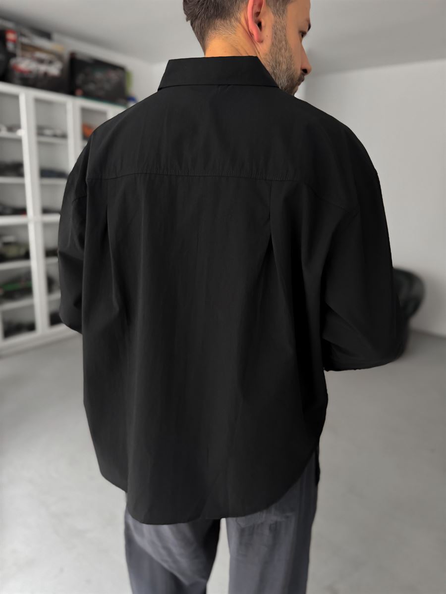 Black Pocket Embroidered Oversize Shirt TW-1054
